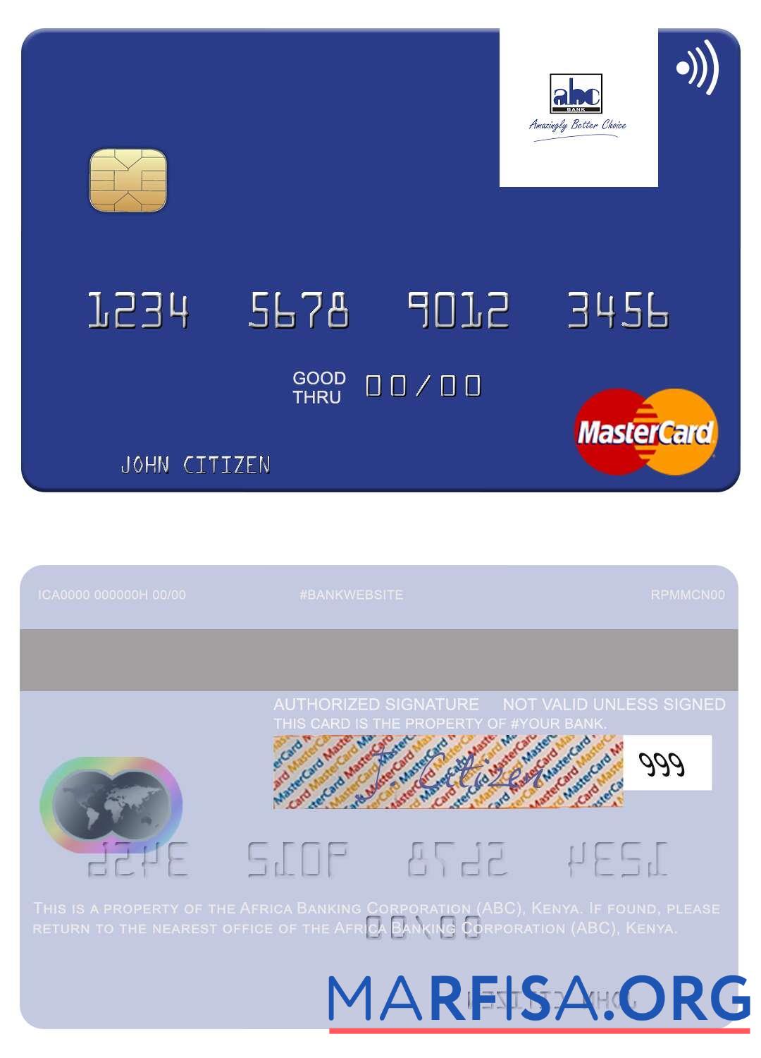 Printable Africa Banking Corporation (ABC) Kenya mastercard real example